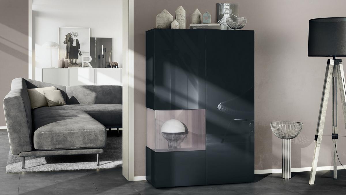 VITRINE Morena Einsatz in Eiche Nordic - Silbereichenfarben, Holzwerkstoff (91.5/136.5/37cm) - Vladon