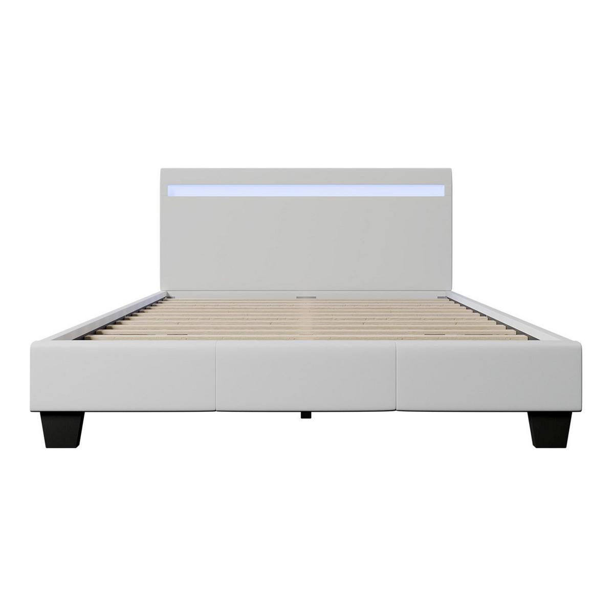 POLSTERBETT Paris mit Matratze und LED weiß 120x200cm - Weiß, Textil (120/200cm) - Juskys