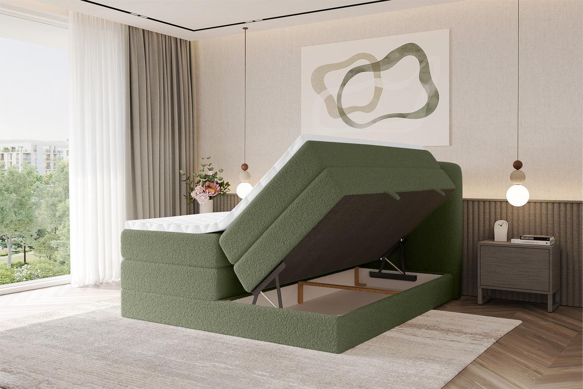 BOXSPRINGBETT mit Matratze H3/H4 - NINA KING - 200x200 cm Grün - Dunkelgrün, Holzwerkstoff (200/200cm) - ALTDECOR