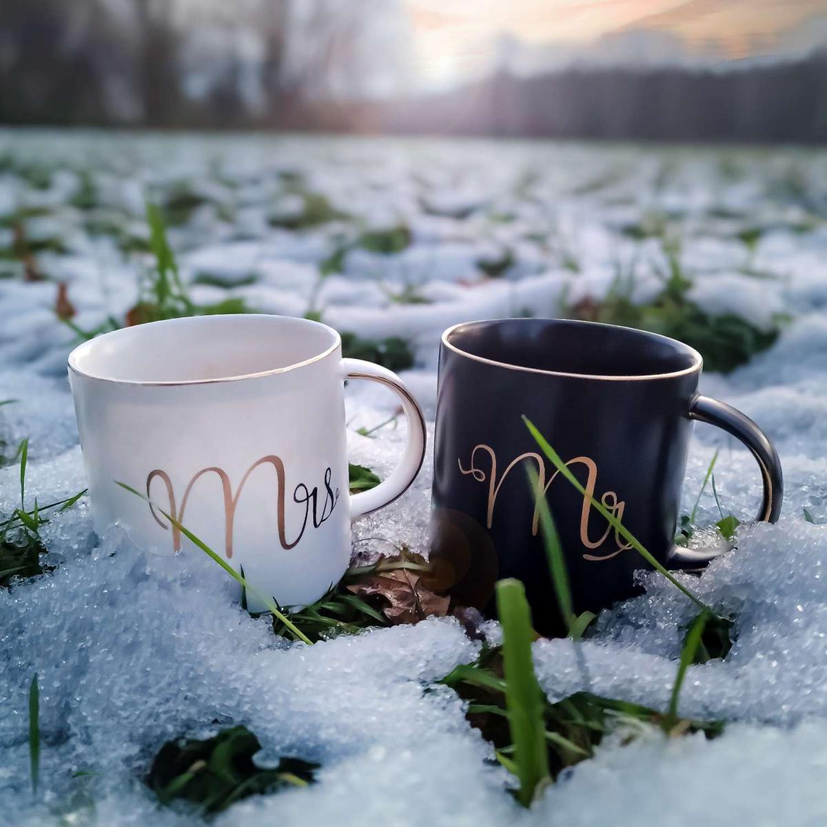 KAFFEETASSE mit Goldrand und Aufschrift Mrs 300 ml - Weiß, Keramik (0.3L) - Intirilife