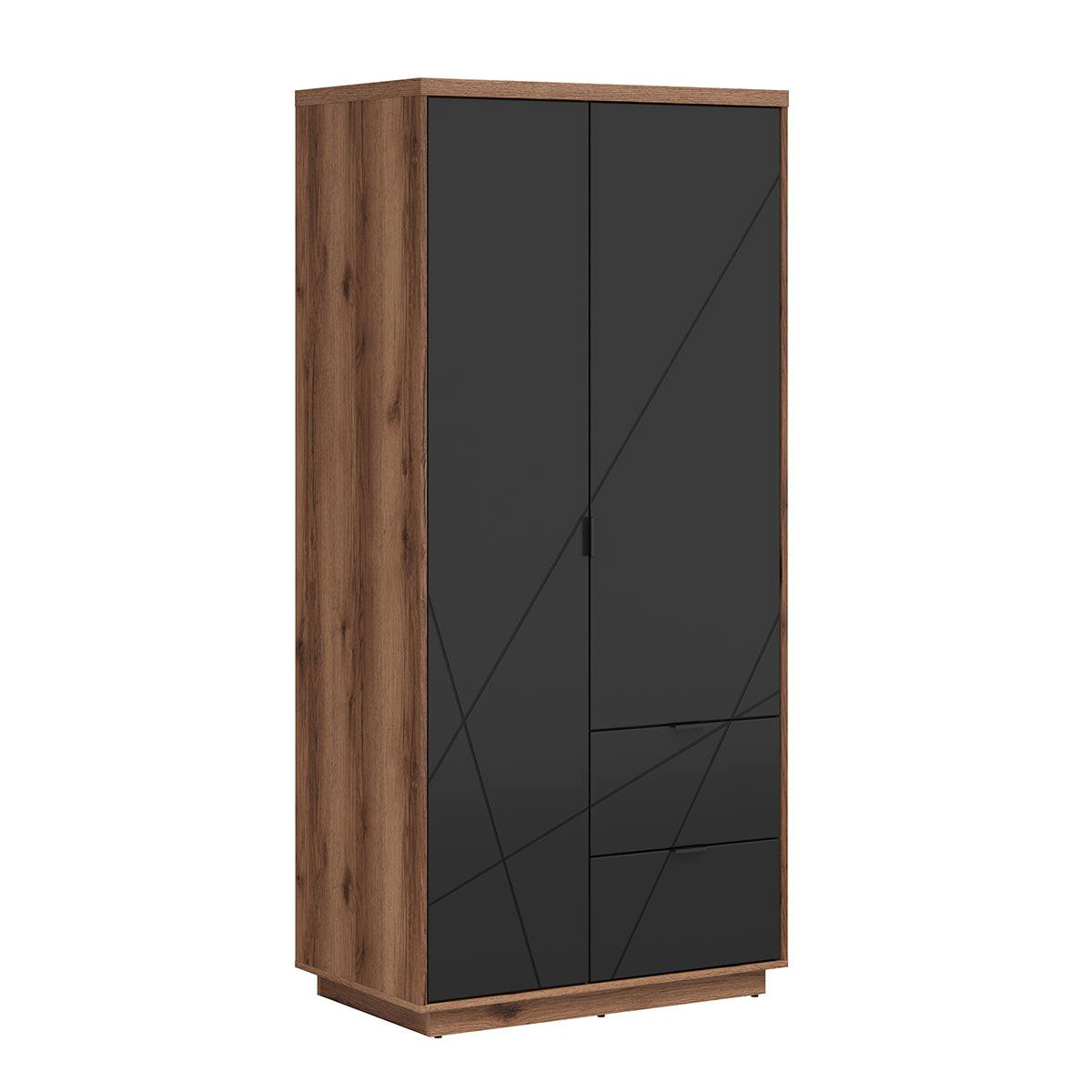 SCHRANK 2 Türen Sven Schwarz und Holz - Schwarz, Holzwerkstoff (94/201/57cm) - Petits-meubles