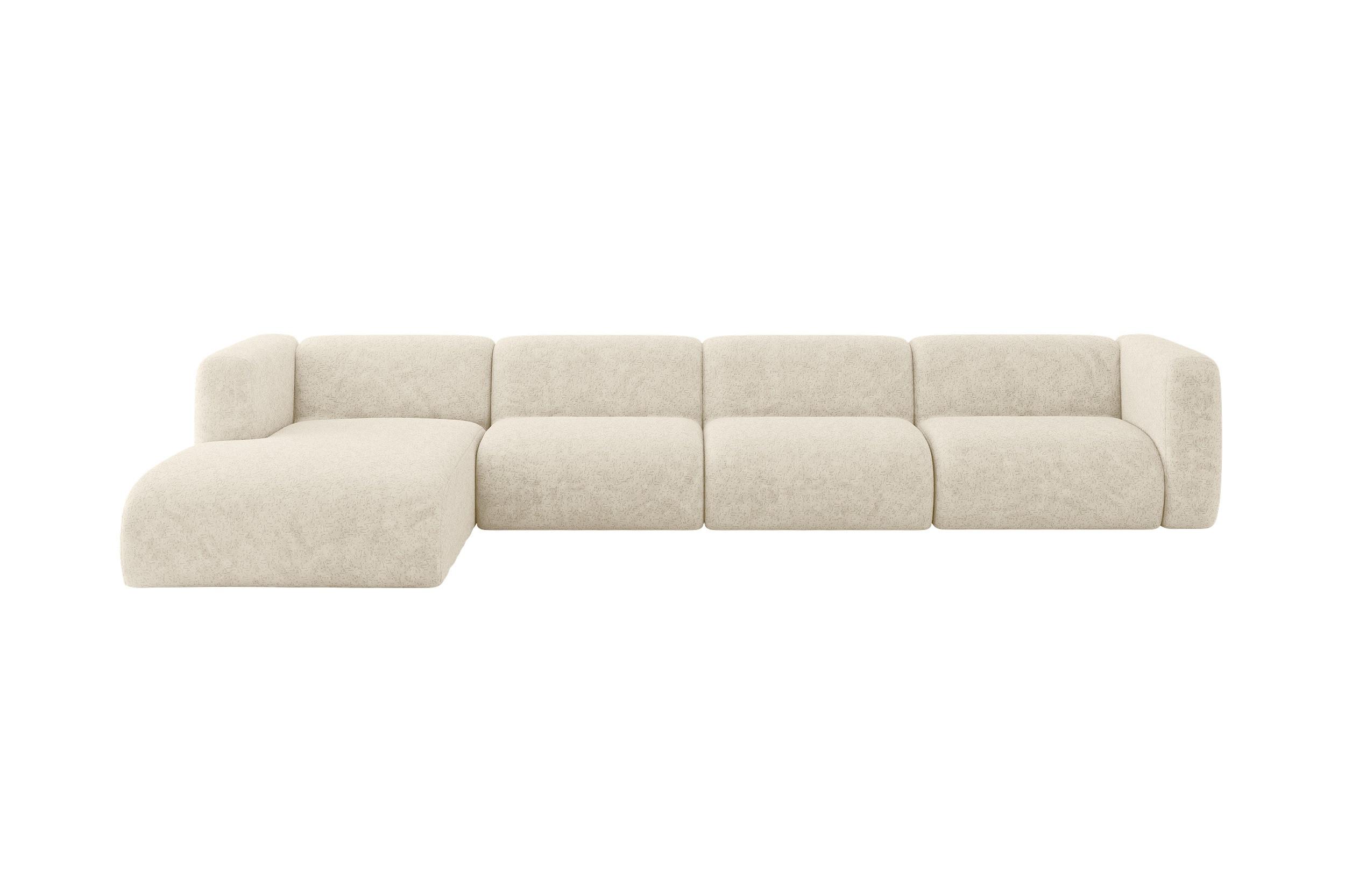 ECKSOFA Ottomane Links MIRA-L3 409x179x70 Creme Velours - Creme/Schwarz, Holzwerkstoff/Kunststoff (409/179cm) - ALTDECOR