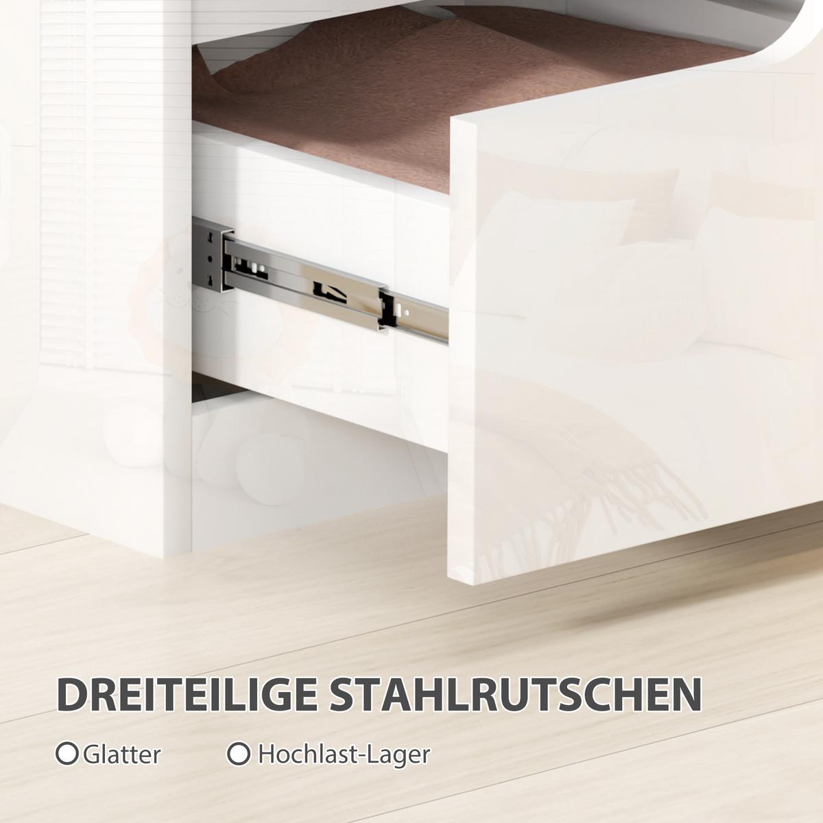 NACHTSCHRANK mit 2 Schubladen, 40 x 40 x 48 cm, Hochglanzweiß - Weiß, Holzwerkstoff (40/48/40cm) - HOMCOM