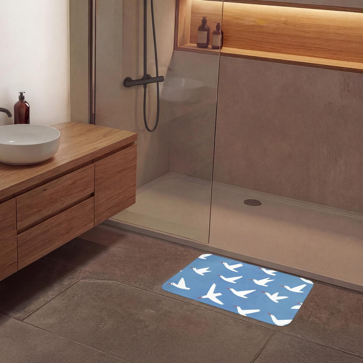 BADEMATTE Vögel - Weiß - Muster 60x40 cm - Blau, Textil (60/40cm) - OnlyWow