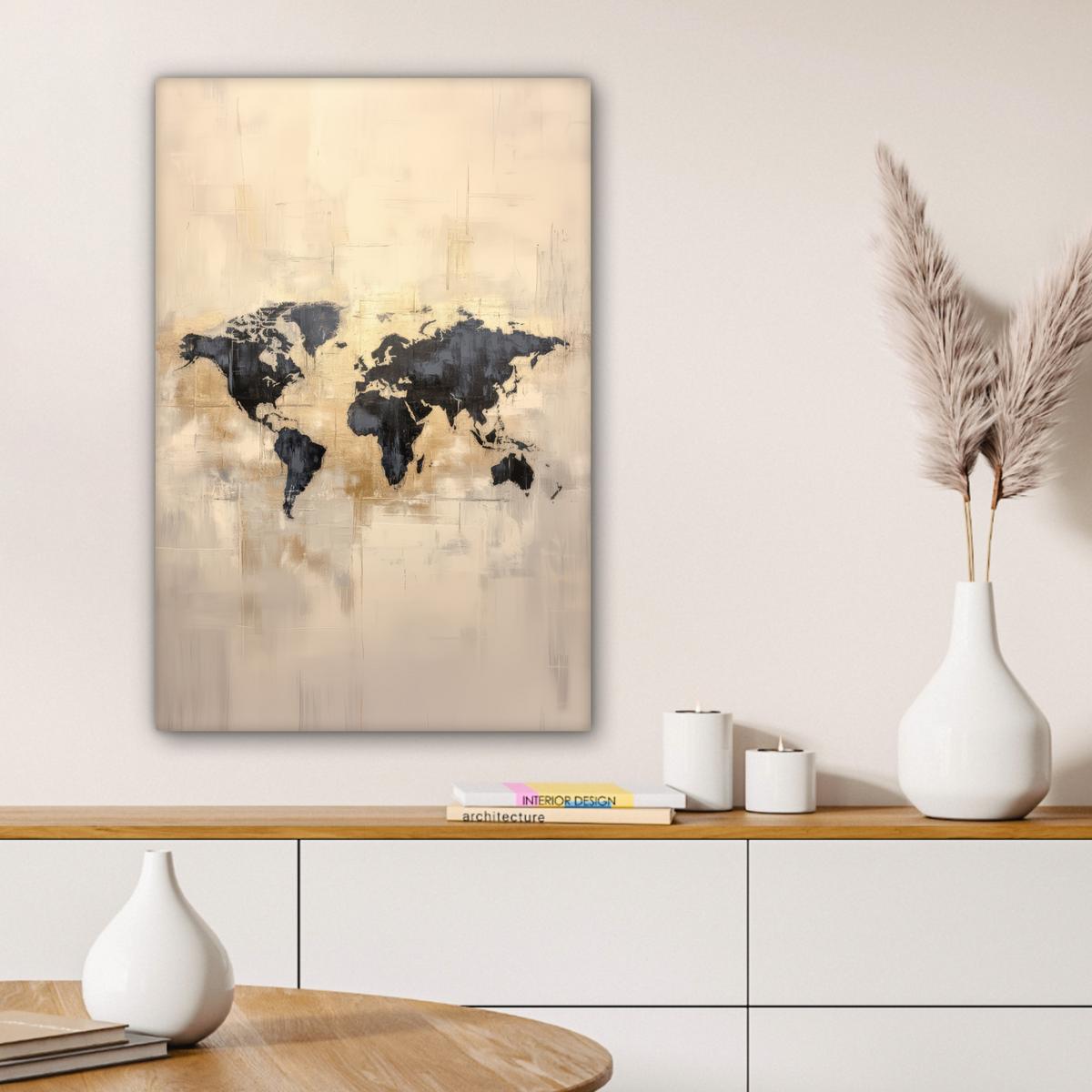 LEINWANDBILD Weltkarte - Gold - Schwarz - Abstrakt Wanddeko 40x60 cm - Kupferfarben, Textil (40/60cm) - MuchoWow
