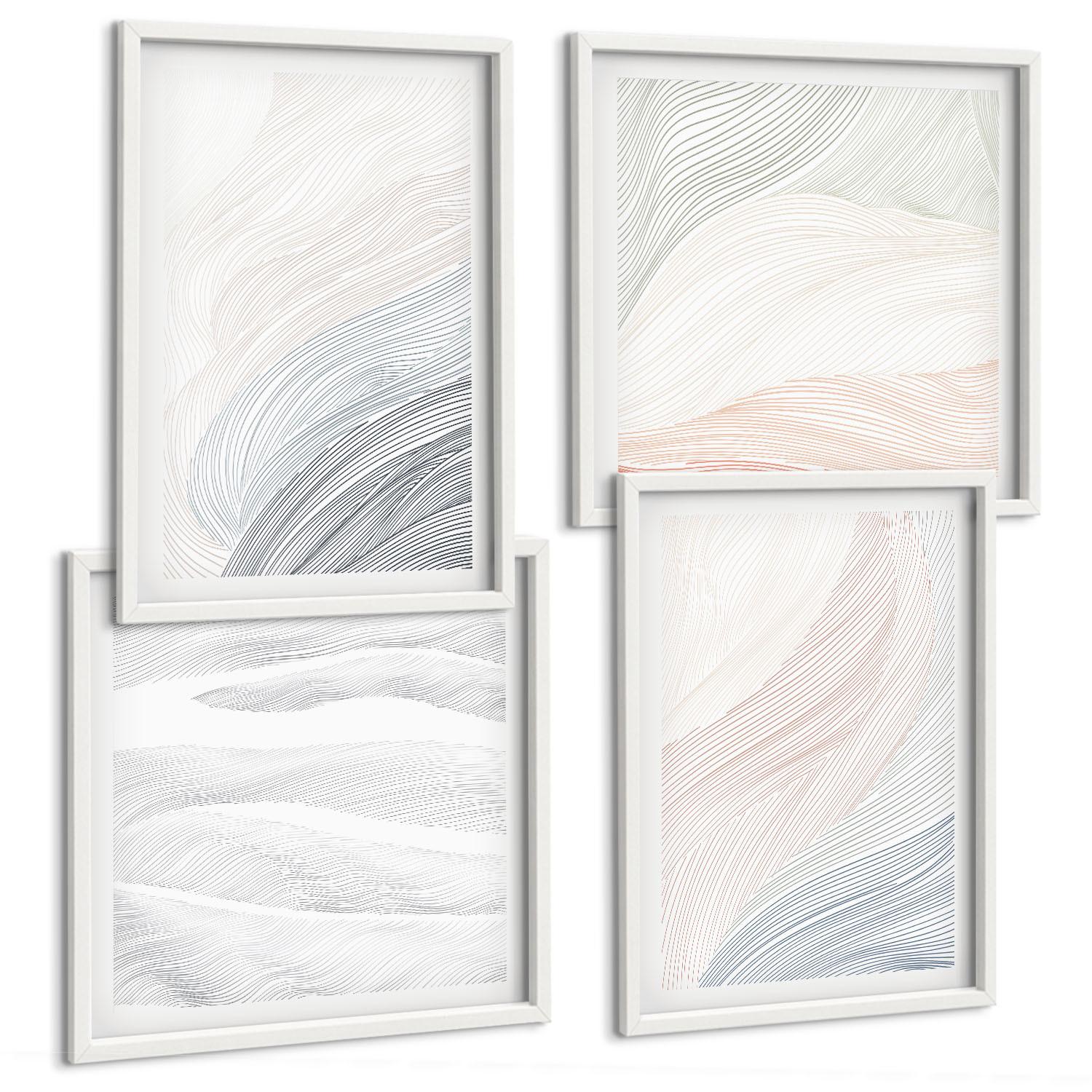 BILDER SET 4er Set - 50x50 cm & 40x60 cm Weißer Rahmen - Abstrakte Pastellwellen - Weiß, Kunststoff (50/50cm) - TULUP