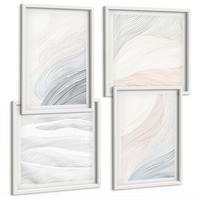 BILDER SET 4er Set - 50x50 cm & 40x60 cm Weißer Rahmen - Abstrakte Pastellwellen - Weiß, Kunststoff (50/50cm) - TULUP