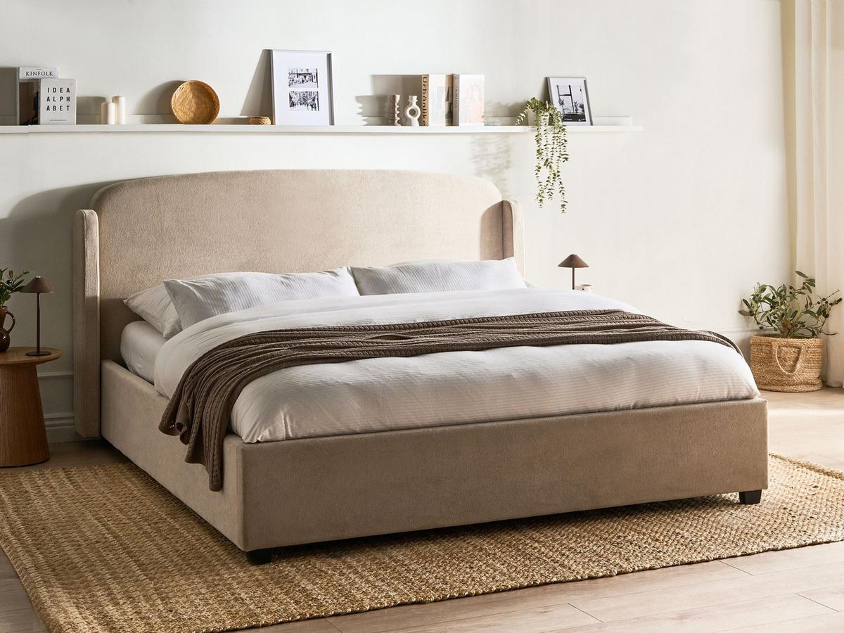 BETT mit Stauraum 180/200 cm Stoff Taupe Bernay - Taupe, Textil (180/200cm) - Beliani