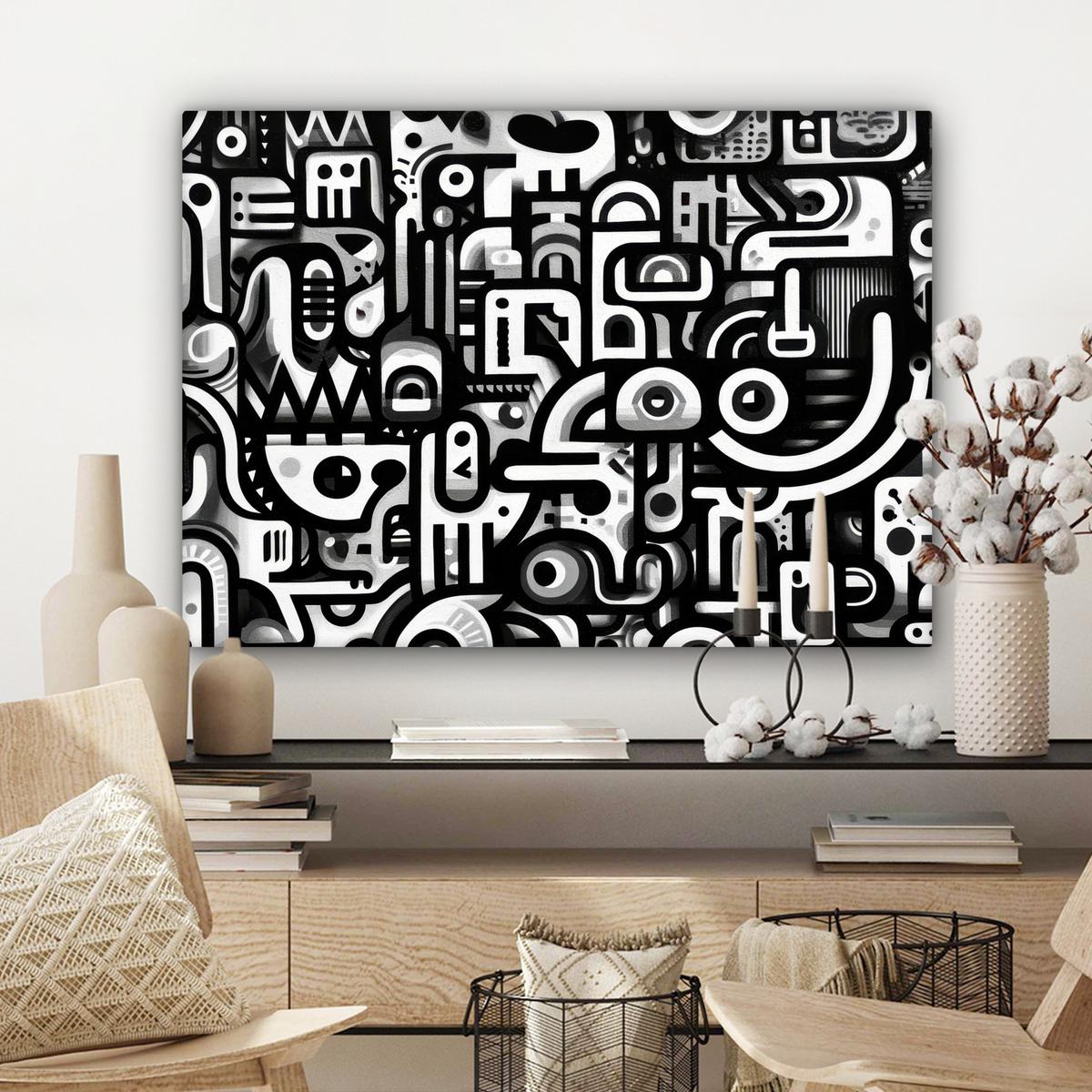 LEINWANDBILD Symbole - Abstrakt - Grafik - Schwarz Wandbilder 80x60 cm - Schwarz, Textil (80/60cm) - MuchoWow