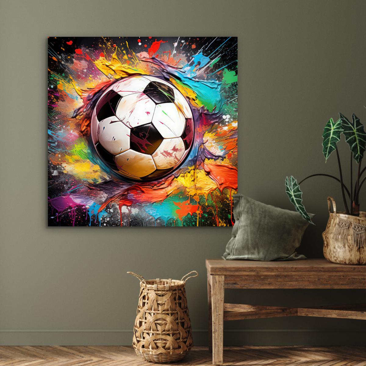 METALLBILD Fußball - Farbe - Farben - Schwarz - Weiß 90x90 cm - Weiß, Metall (90/90cm) - MuchoWow