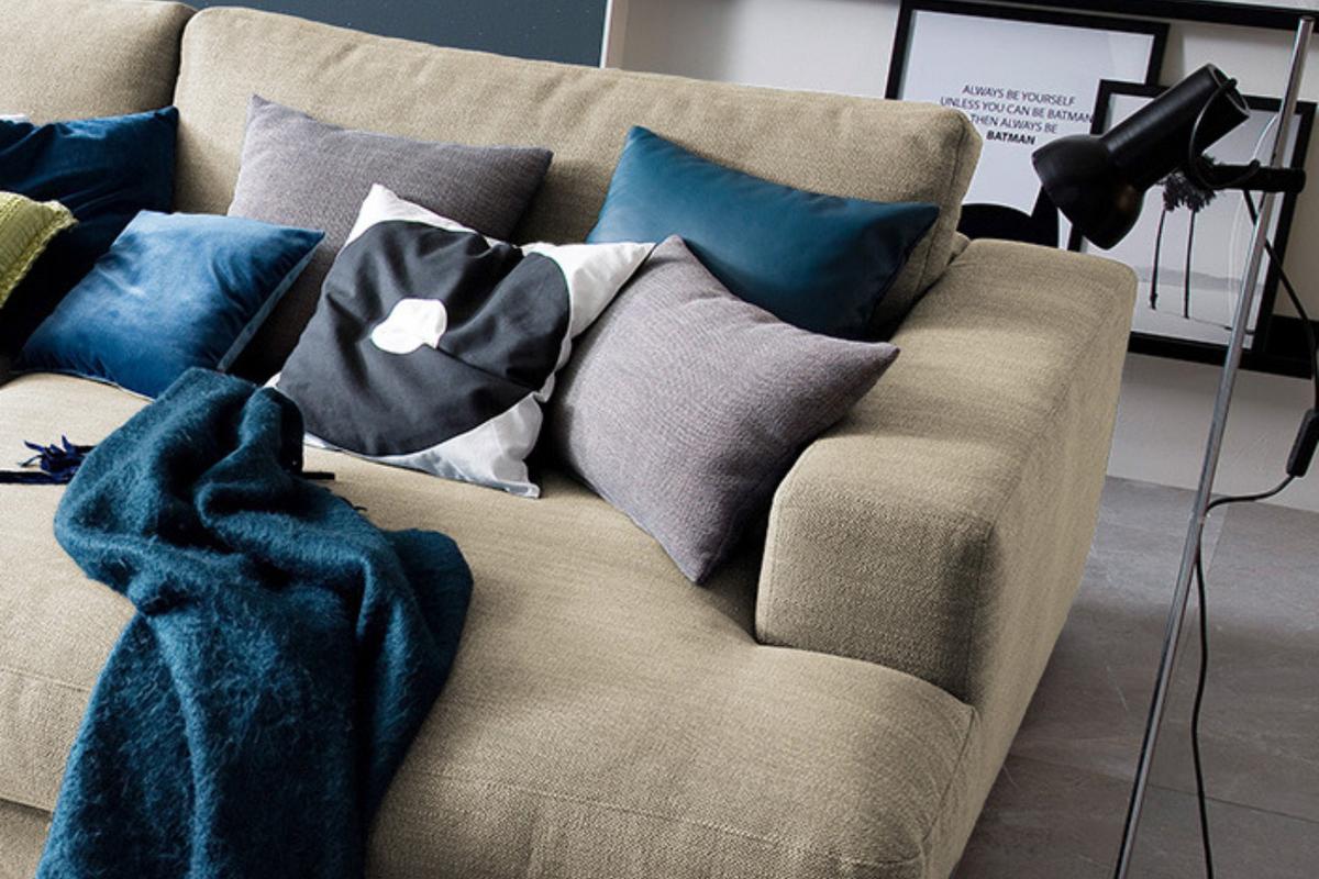 BIG SOFA MADELINE Cremeweiß Webstoff - Creme/Schwarz, Kunststoff/Textil (290/85/190cm) - KAWOLA