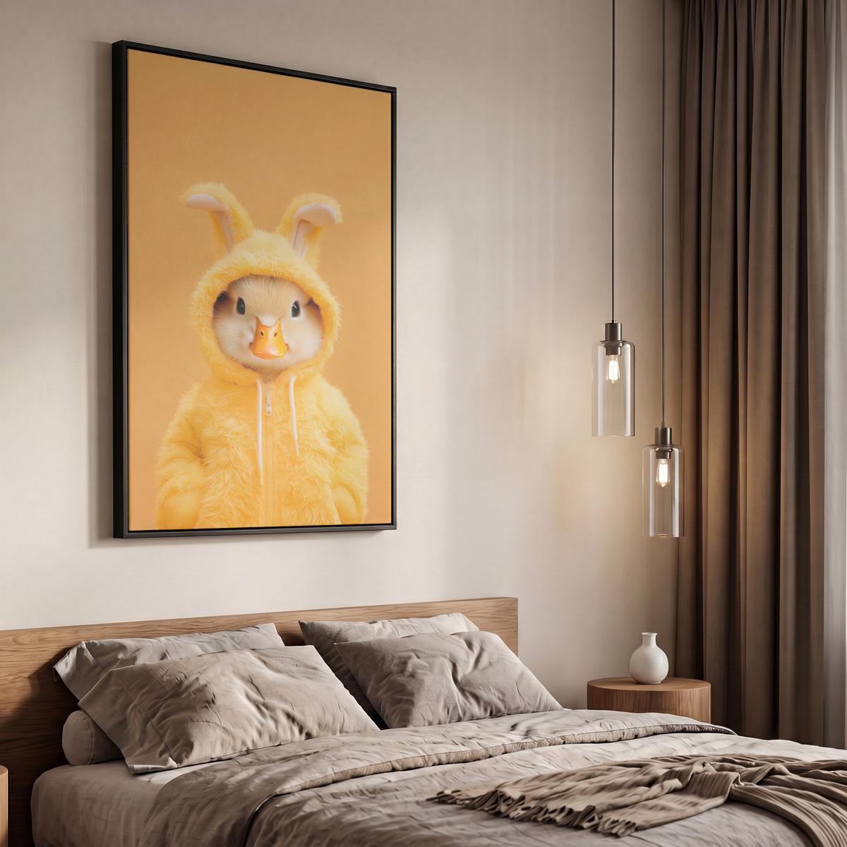 LEINWAND Bilder mit Rahmen - Osterhase - Kostüm - Ente - 60x90 - Gelb, Textil (60/90cm) - MuchoWow