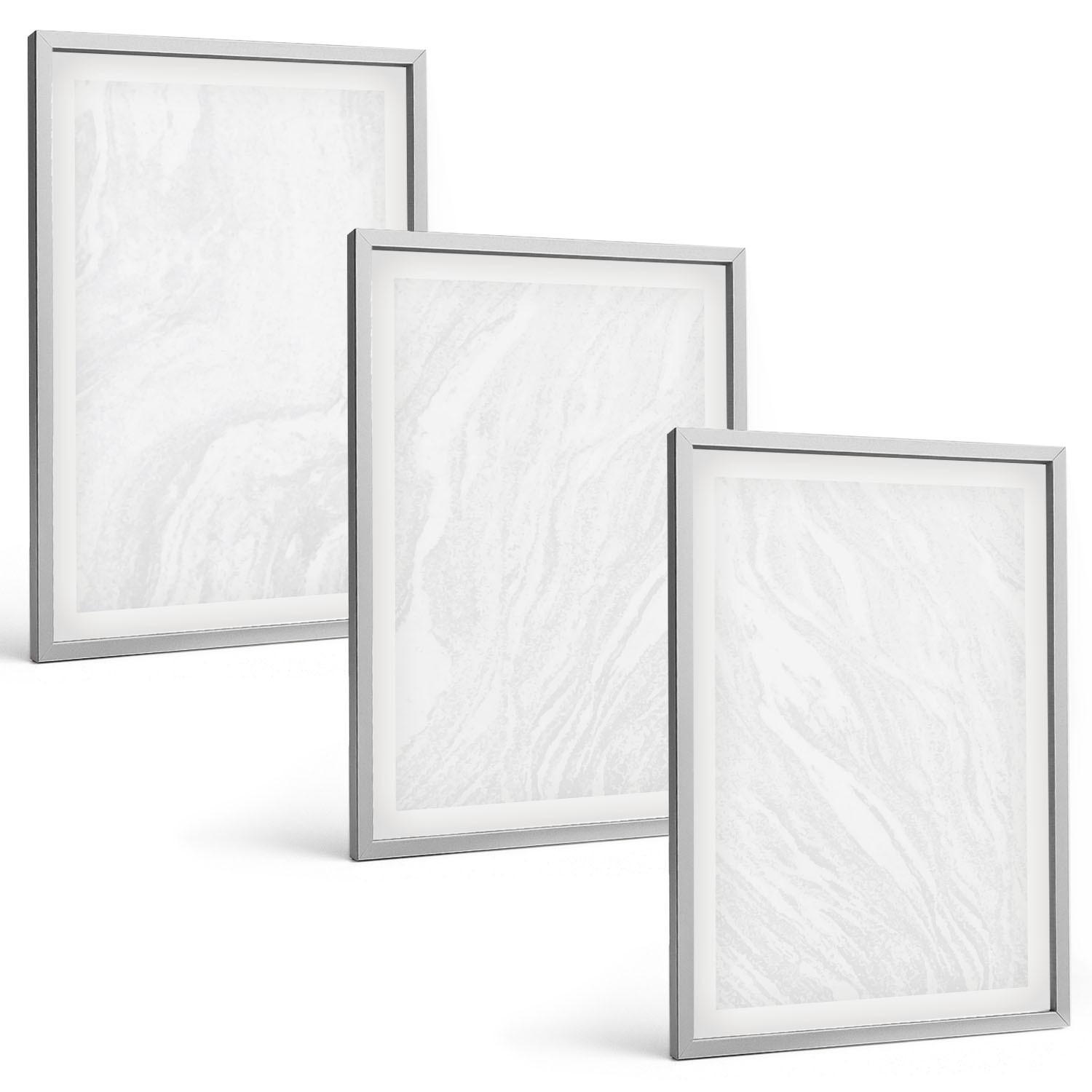 BILDER SET 3er Set - 40x60 cm Silberner Rahmen - Elegante Marmorstruktur - Silberfarben, Kunststoff (40/60cm) - TULUP