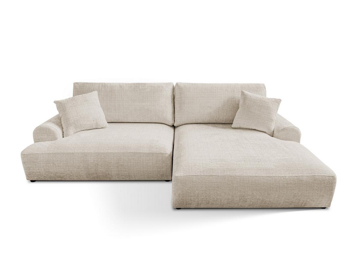 ECKSOFA Melvano mit Schlaffunktion und Bettkasten im Japandi-Stil aus weichem Beige Chenille-Stoff - Creme/Schwarz, Holz/Kunststoff (240/145cm) - S-Style
