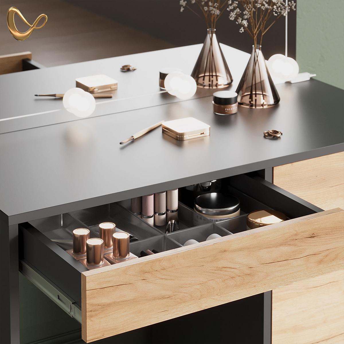SCHMINKTISCH Imola Anthrazit/Goldkraft Eiche ohne Spiegel - Honigeiche/Anthrazit, Holzwerkstoff (55/90/75cm) - Livinity®