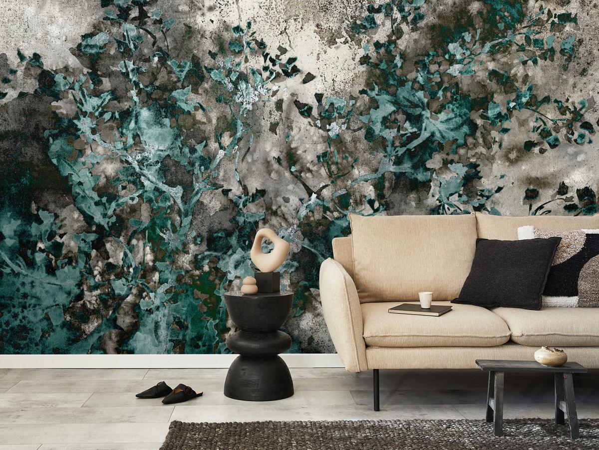 FOTOTAPETE für Wohnzimmer Beton Abstraktion 100x70 - Türkis/Grau, Papier (100/70cm) - Muralo