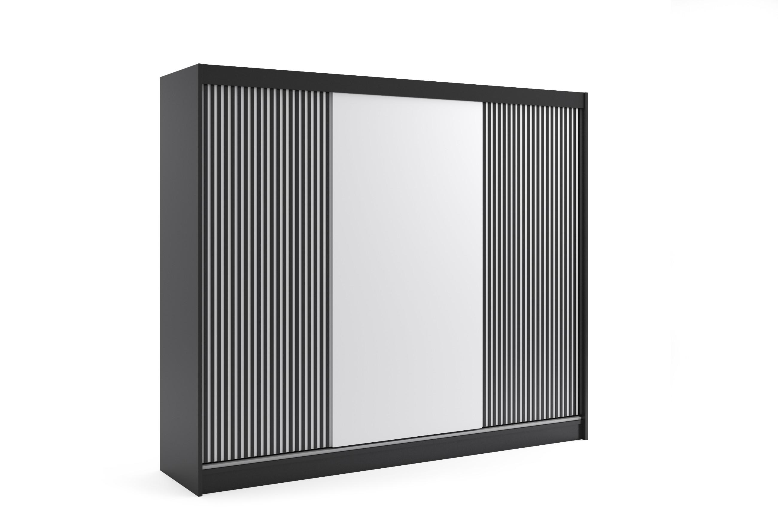 KLEIDERSCHRANK VILAN mit Lamel - 250 cm - Schwarz - Schwarz, Holzwerkstoff (250/215/61cm) - ALTDECOR