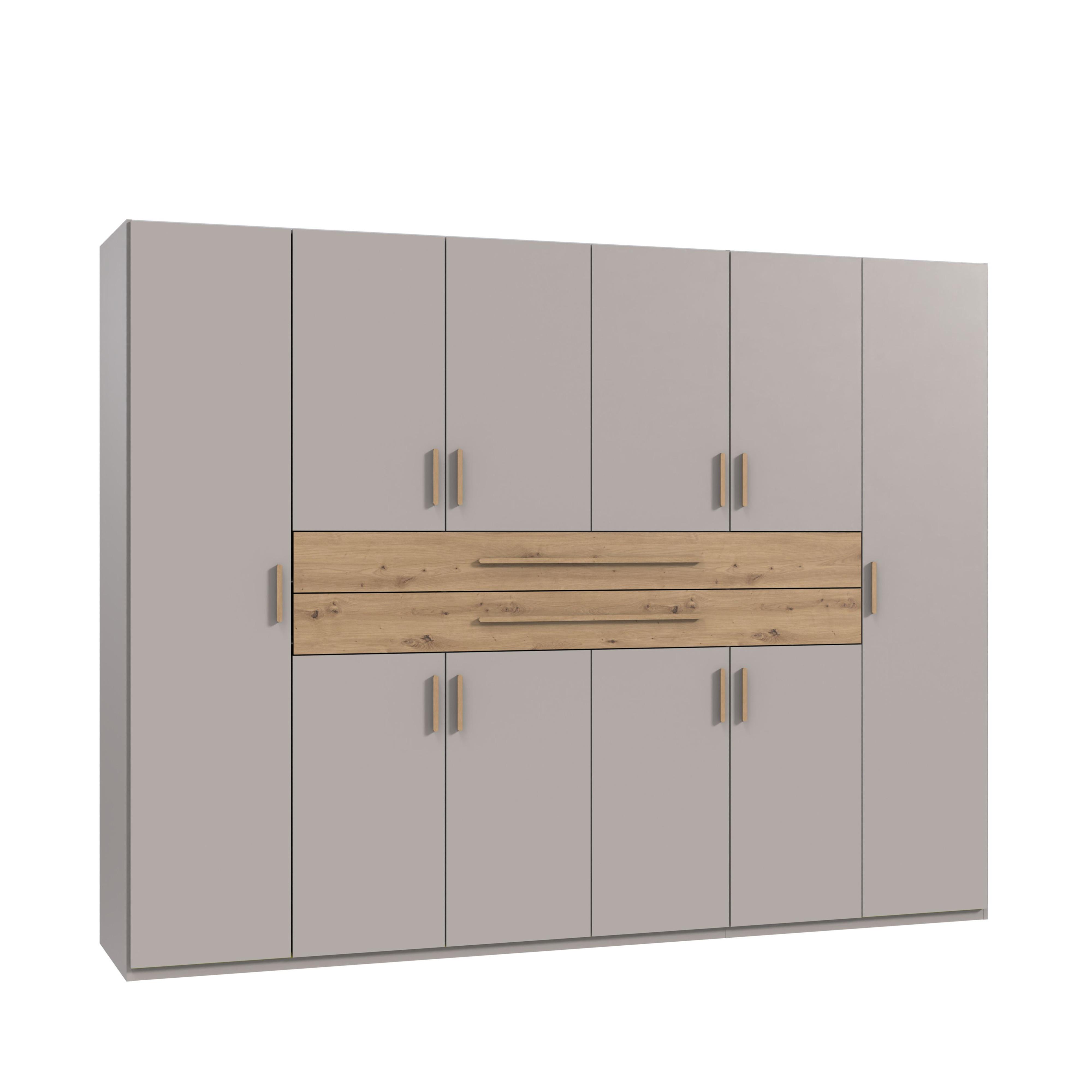 DREHTÜRENSCHRANK B270/H208/T58 cm Beige Grau, Kleiderschrank mit 2 großen Schubkästen & Griffen in Eiche Artisan Dekor / 22642 - Greige/Eiche Artisan, Holzwerkstoff/Kunststoff (270/208/58cm) - luma-home
