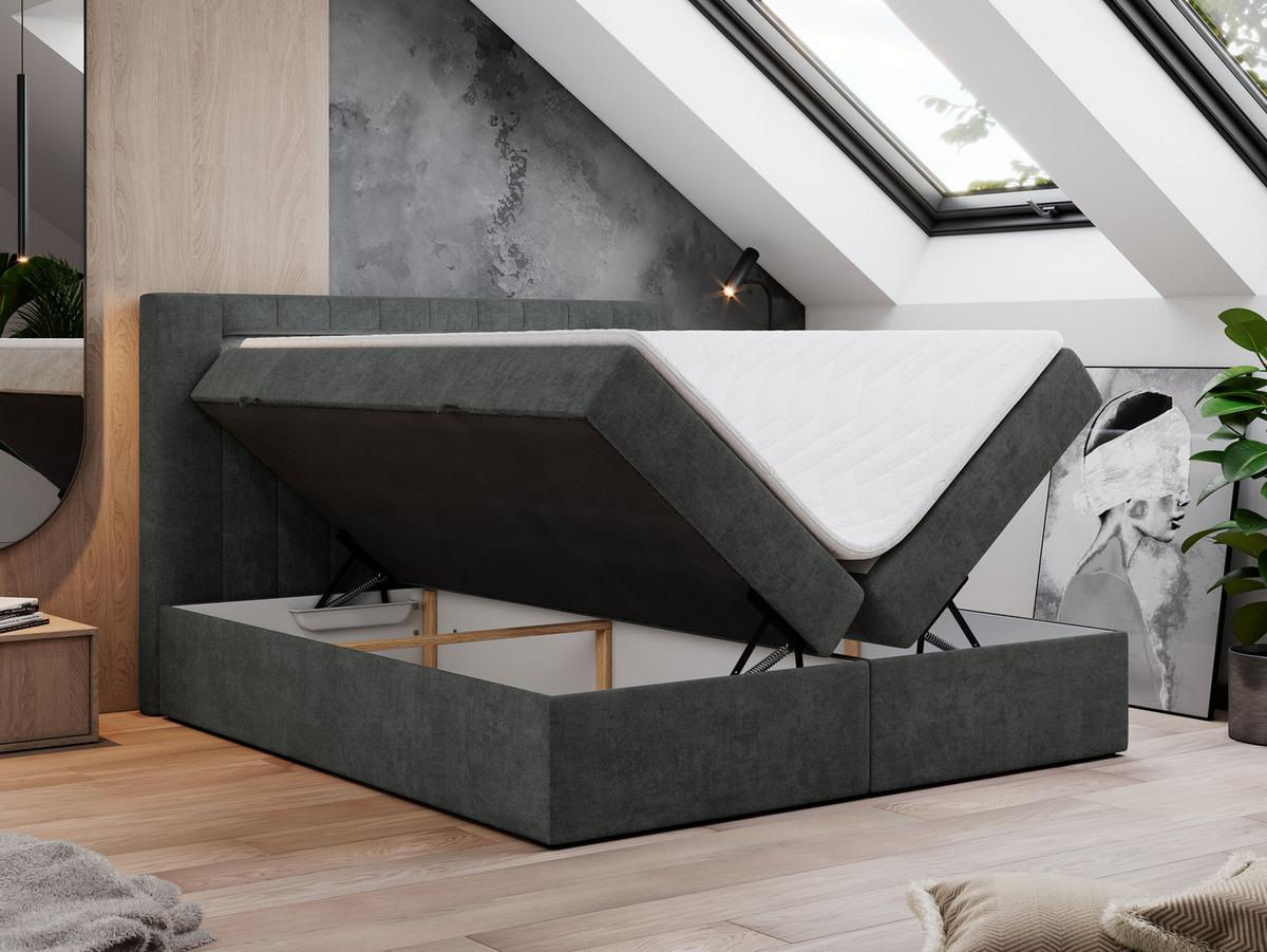 BOXBETT GOLD-5 LED 140/200 Dunkelgrau Struktur - H3 - Dunkelgrau, Holz/Textil (140/200cm) - MKS
