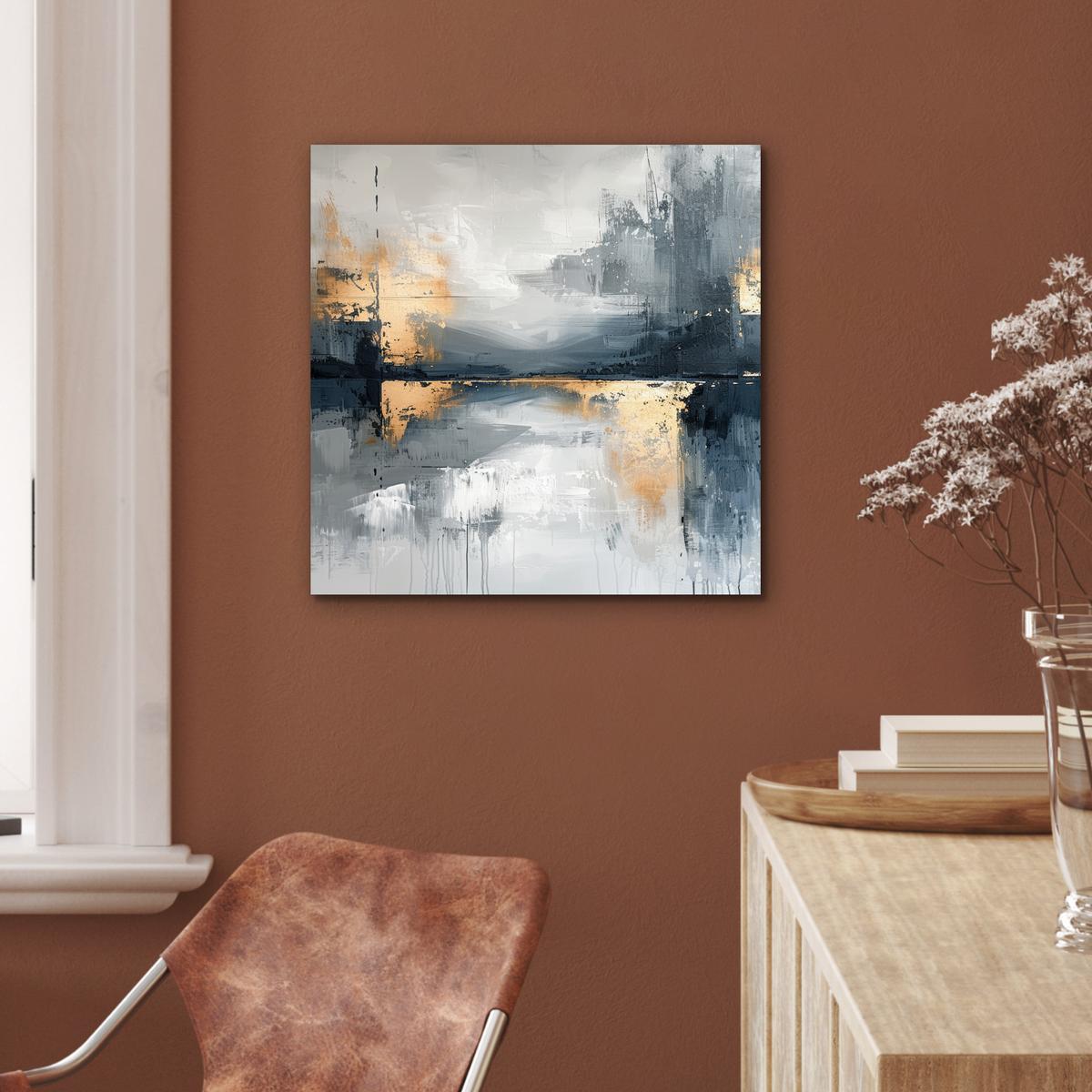 METALLBILD Kunst - Grau - Gold - Abstrakt 50x50 cm - Dunkelgrau, Metall (50/50cm) - MuchoWow