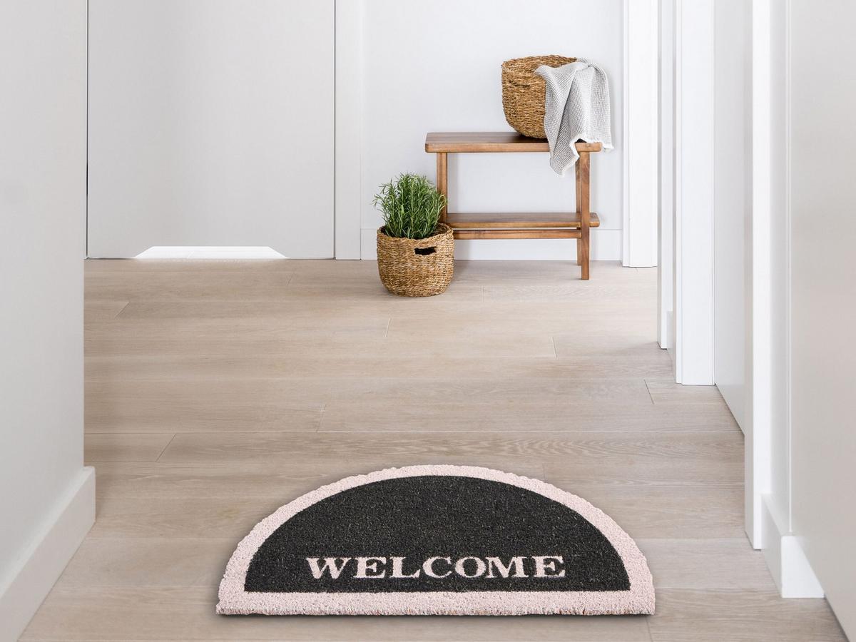 FUSSMATTE Schwarz 45/75 cm Schriftzug Kokosfasern Buhi - Beige, Textil (45/75cm) - Beliani