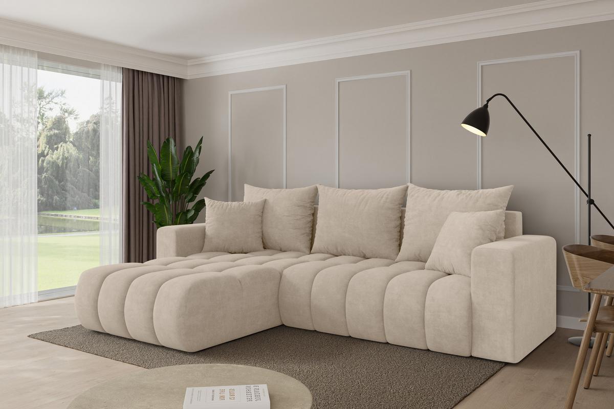 ECKSOFA mit Schlaffunktion Ottomane Links MILA-L-v1 277x195x86 Beige Velours - Schwarz/Sahara, Holzwerkstoff/Kunststoff (277/194cm) - ALTDECOR