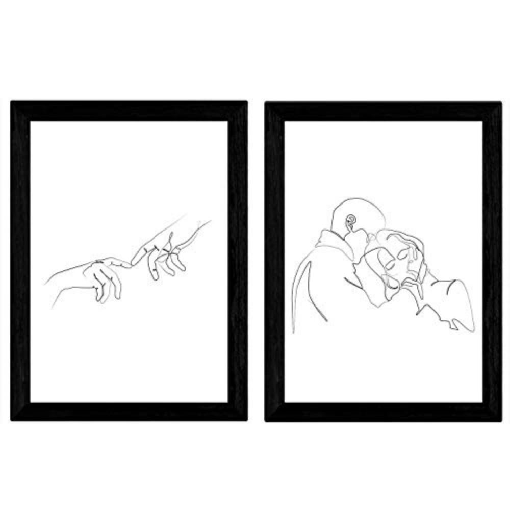 POSTER Set Mit 2 Single-Line Paar Umarmung & Hände A3 Schwarzer Rahmen - Schwarz, Papier (29.7/5/42cm) - Nacnic