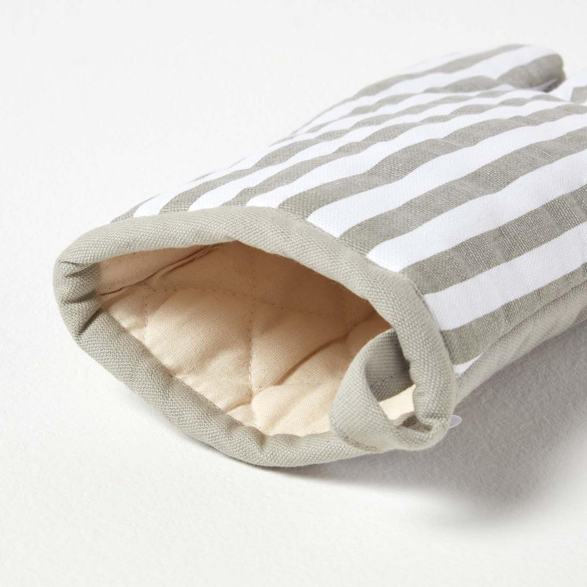 OFENHANDSCHUH grau-weiß 18/32 cm, Baumwolle wattiert - Grau, Textil (18/32cm) - Homescapes