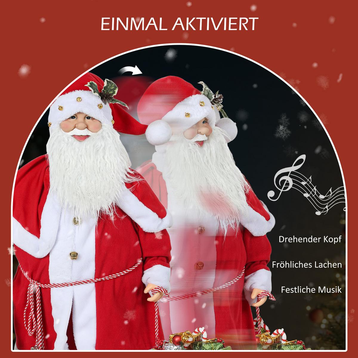 WEIHNACHTSMANN 1,4 m mit Geschenk- und Weihnachtsglocken, Soundfunktion - Rot, Kunststoff/Metall (21/140/55cm) - HOMCOM