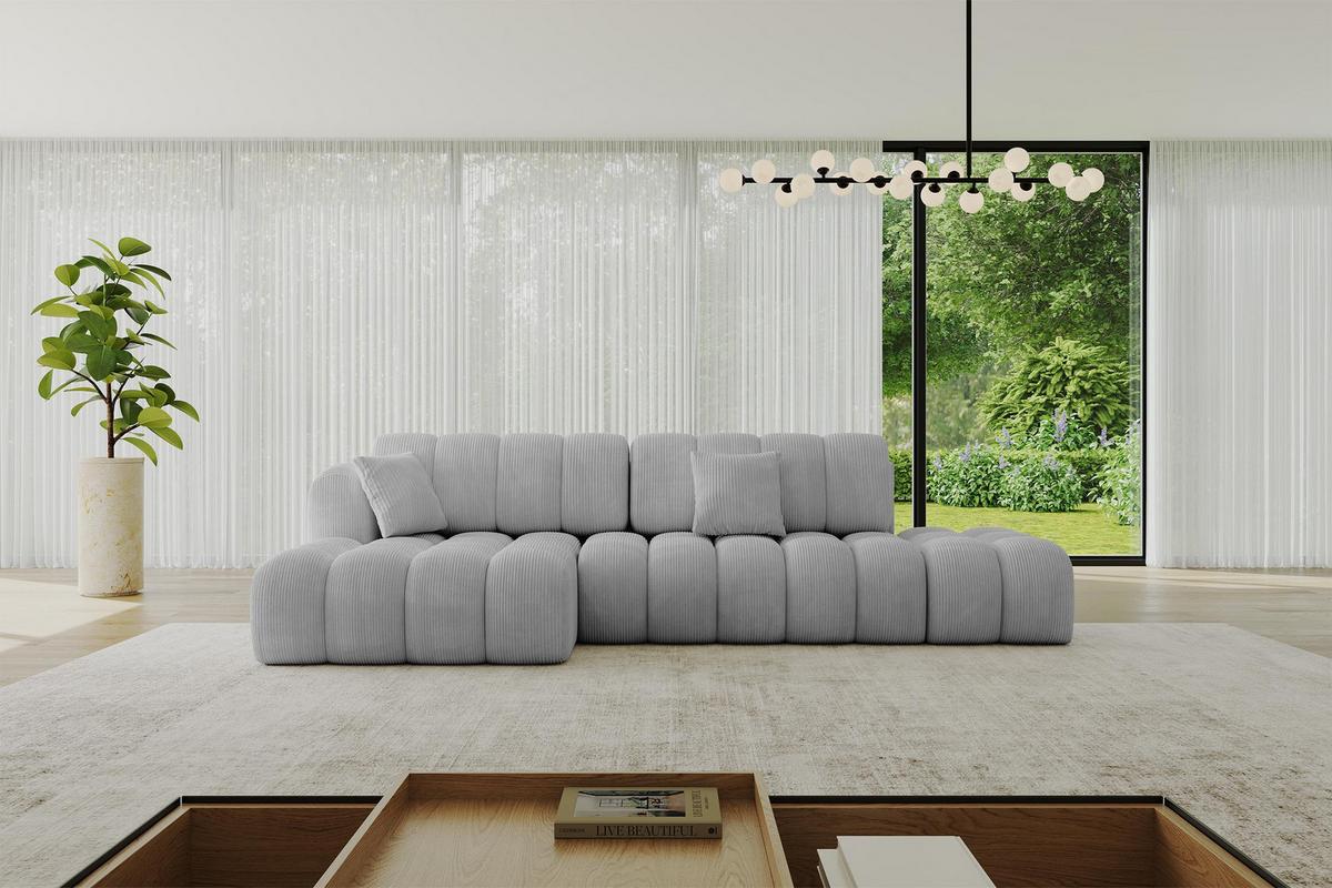ECKSOFA mit Schlaffunktion Ottomane Links OLEA-L2 321x164x75 Grau Cord - Chromfarben/Schwarz, Holzwerkstoff/Kunststoff (321/164cm) - ALTDECOR