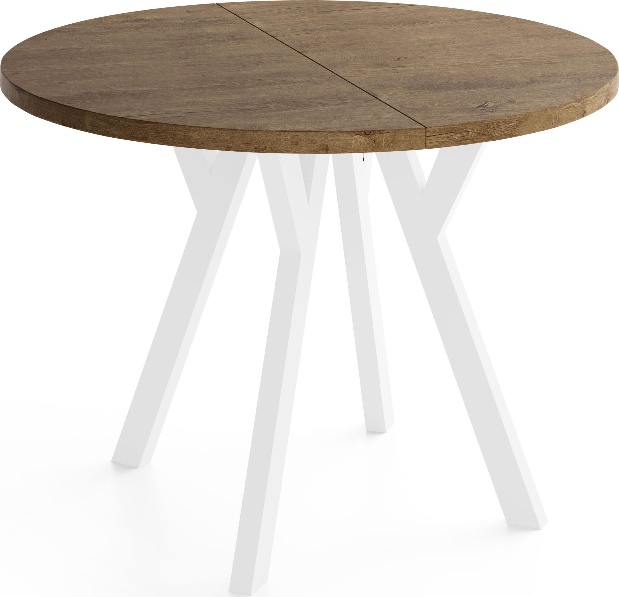 ESSTISCH Vero rund ausziehbar verlängerbar, Eiche Braun Rustikal 80-130/80/77 cm - Alteiche/Weiß, Holz/Holzwerkstoff (80/130/77cm) - WFL GROUP