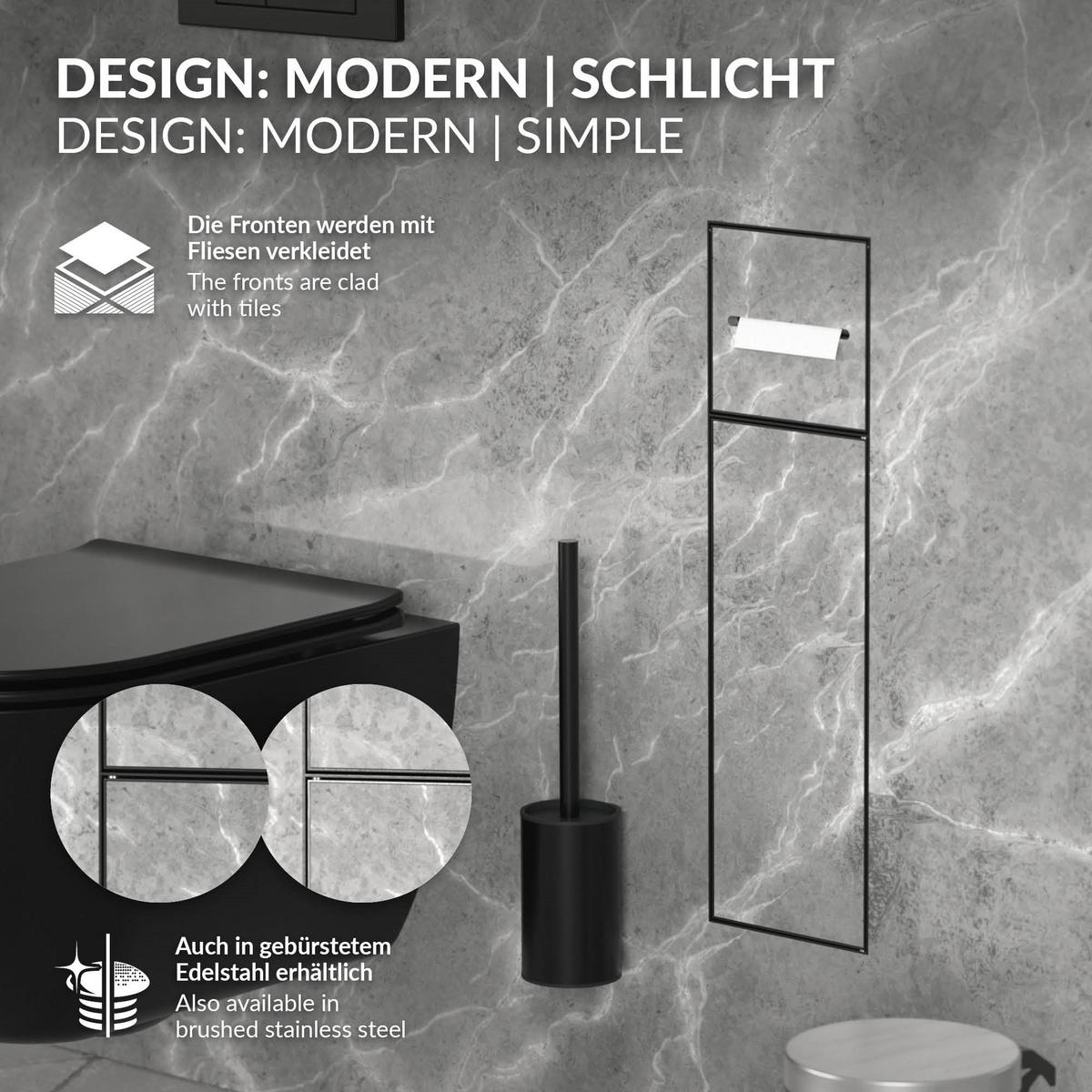 UNTERPUTZ-SCHRANKMODUL WC aus Edelstahl Schwarz matt 60x20x14 cm - Schwarz, Metall (14/60/20cm) - LuxeBath