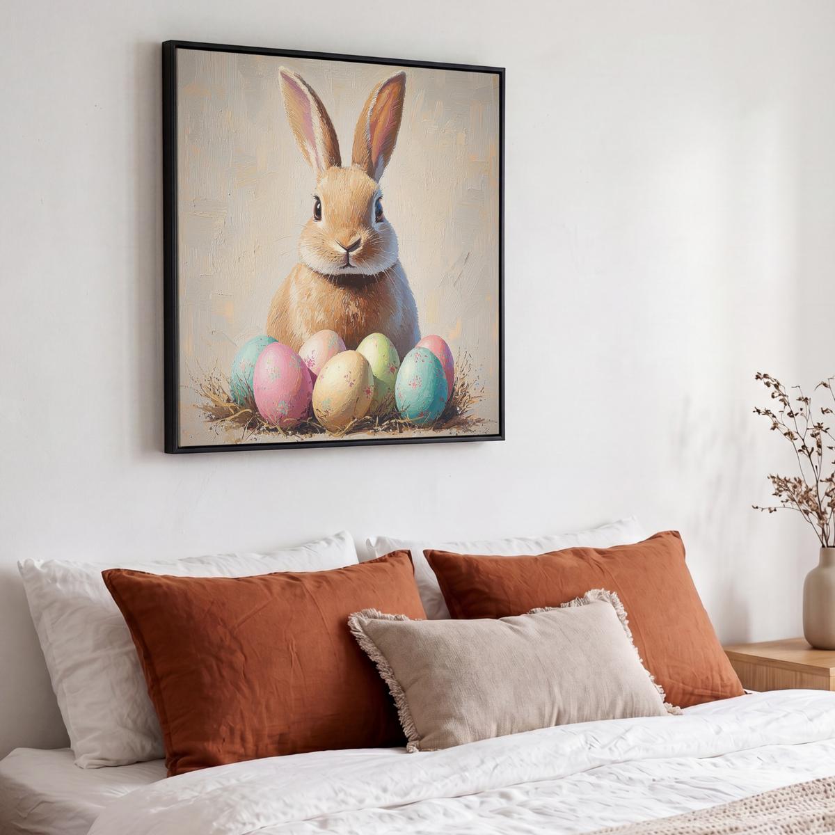 LEINWAND Bilder mit Rahmen - Osterhase - Pastell - Eier - 50x50 - Beige, Textil (50/50cm) - MuchoWow