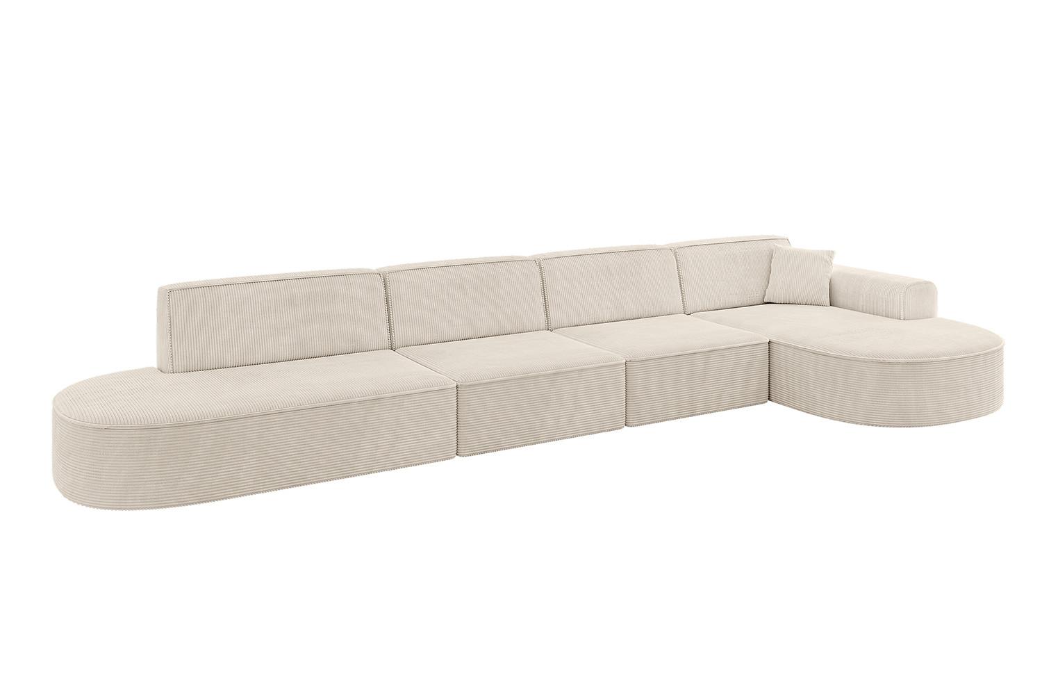 ECKSOFA Ottomane Rechts MARI-L3 - 413x171x79 cm Beige Cord - Beige/Schwarz, Holzwerkstoff/Kunststoff (171/413cm) - ALTDECOR