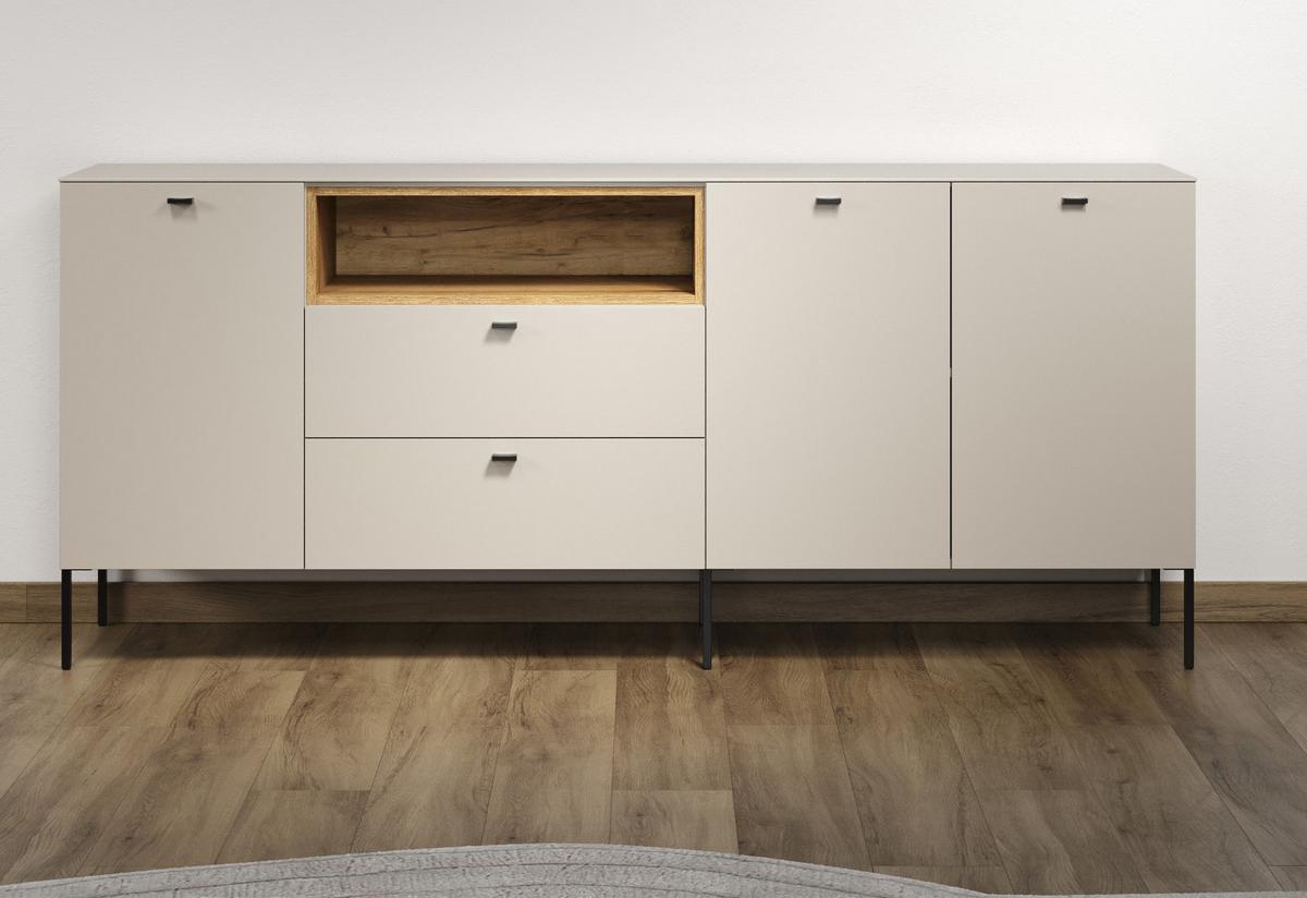 SIDEBOARD Kaschmir, Eiche 197 cm, Kommode mit Soft-Close - Kaschmir/Eichefarben, Holzwerkstoff/Metall (197/85/42cm) - Top.Furn