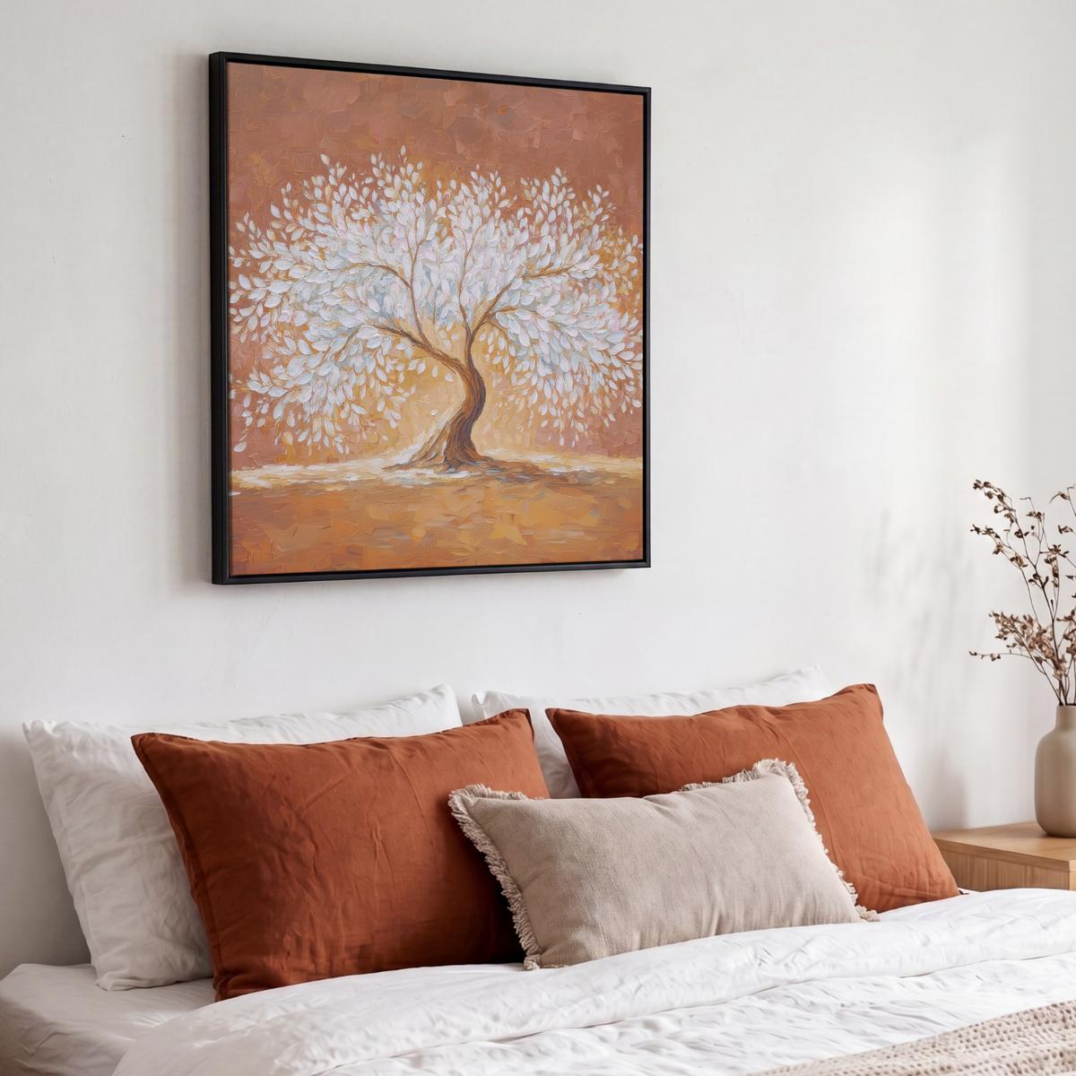 LEINWAND Bilder mit Rahmen - Abstrakt - Baum - Weiß - Blätter - 50x50 - Braun, Textil (50/50cm) - MuchoWow