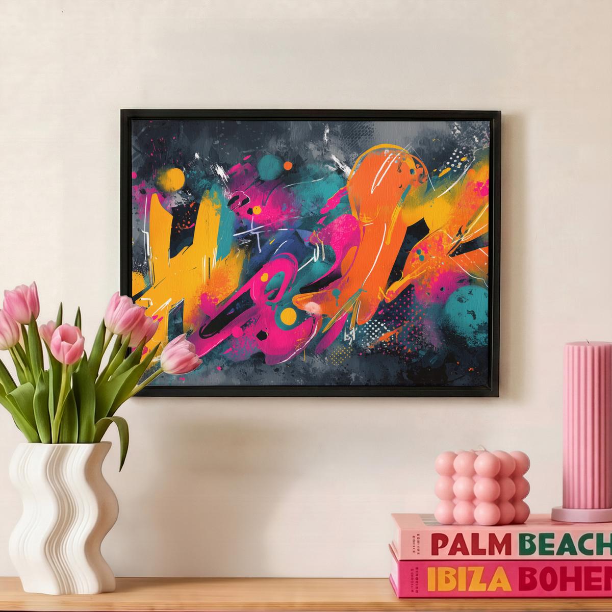 LEINWAND Bilder mit Rahmen - Abstrakt - Graffiti - Farbenfroh - Farbspritzer - 40x30 - Multicolor, Textil (40/30cm) - MuchoWow
