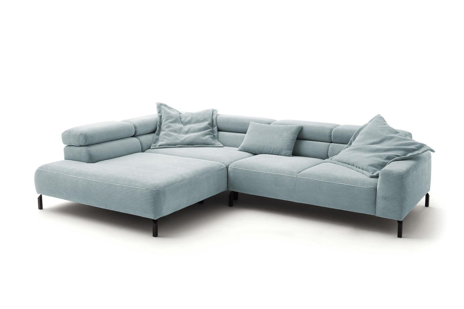 ECKSOFA DELIA Hellblau Cord - Schwarz/Hellblau, Textil/Metall (276/219cm) - KAWOLA