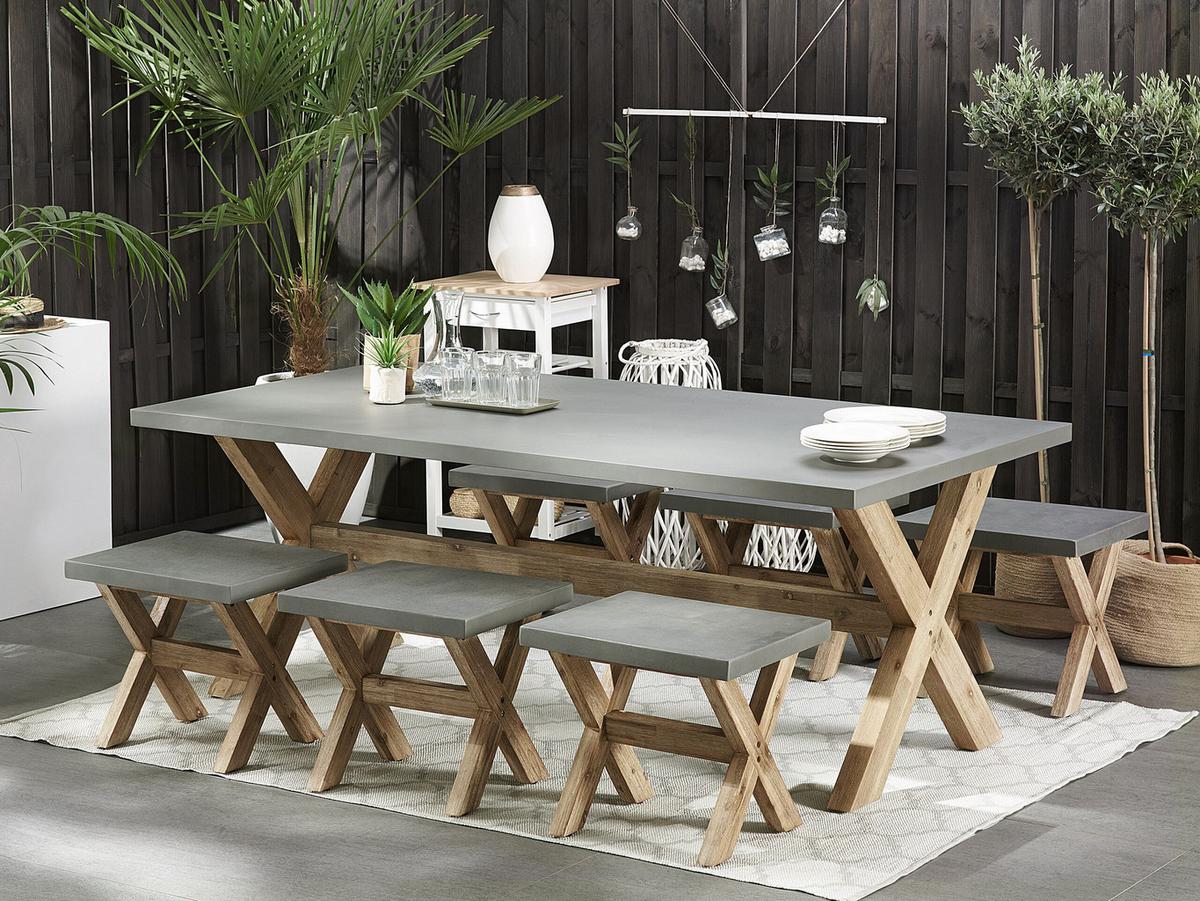 GARTENMÖBEL SET 6-Sitzer Faserzement grau 7-teilig Olbia - Hellbraun/Grau, Stein - Beliani