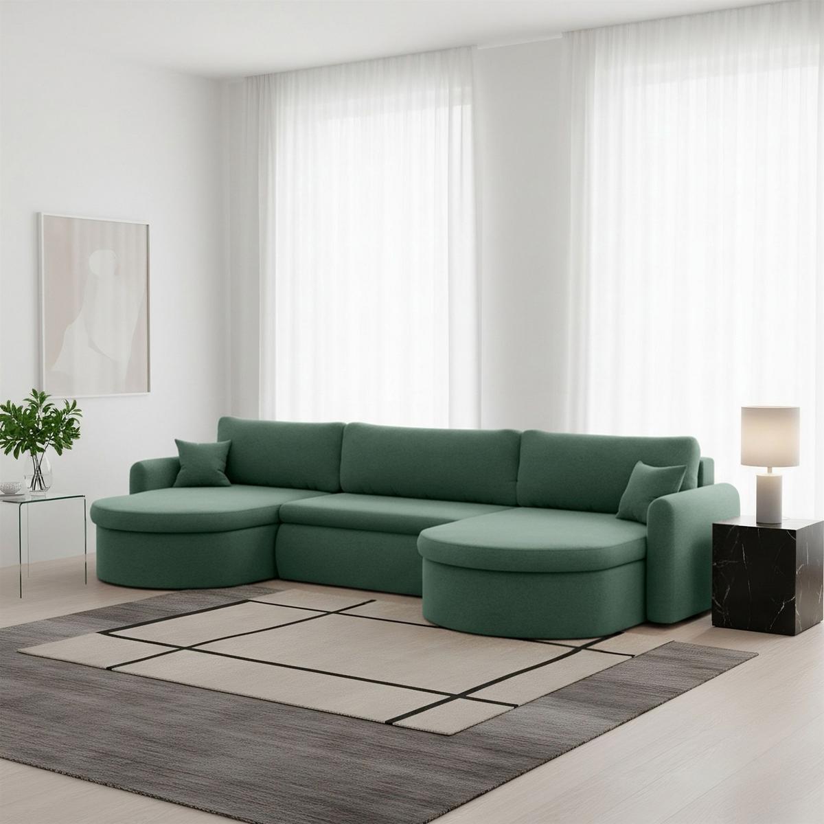 WOHNLANDSCHAFT Feliz In Faro - Grün, Holzwerkstoff/Textil (350/83/160cm) - Fun Möbel