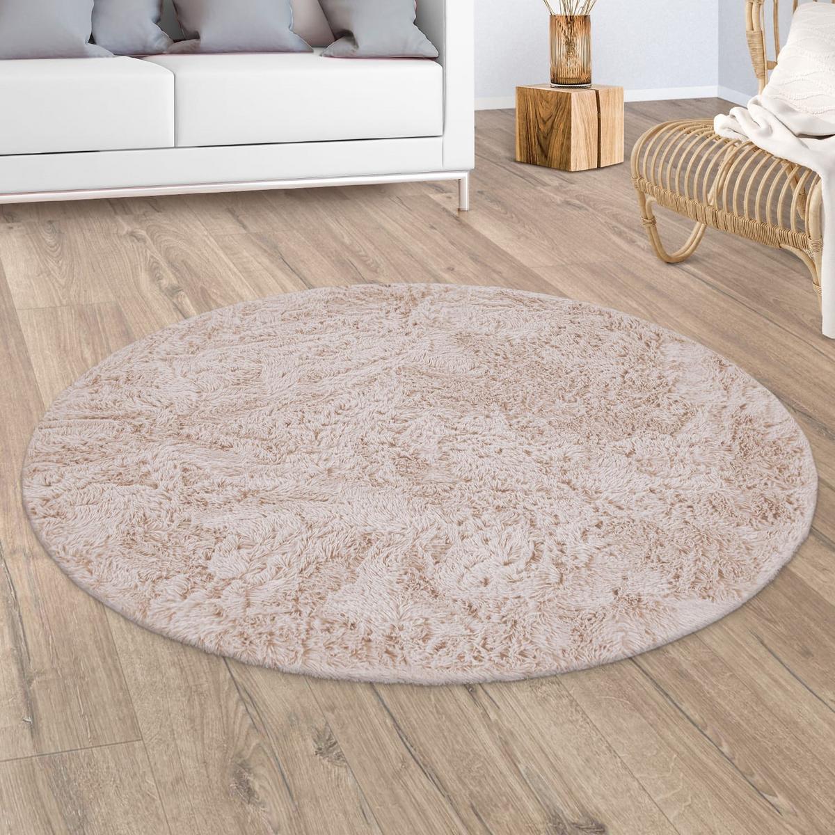 HOCHFLORTEPPICH, einfarbig, aus Polyester, Creme, Ø 80 cm - Beige, Textil (80/80cm) - KADIMA DESIGN