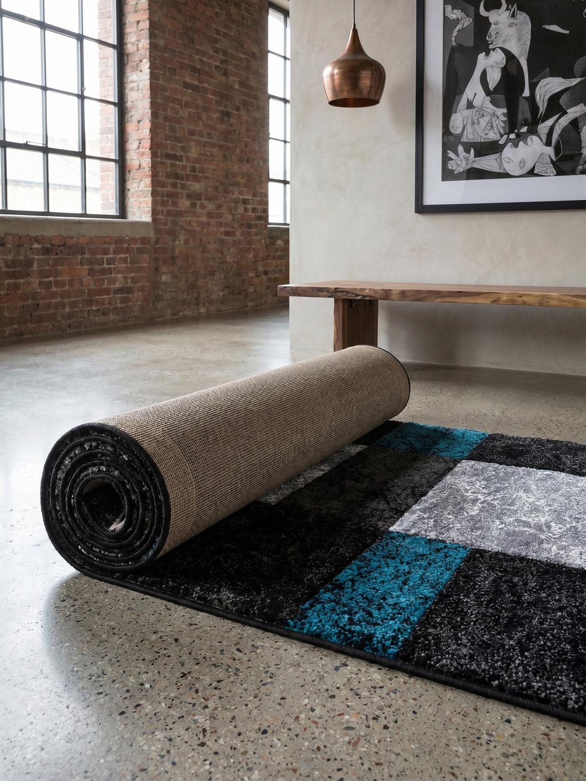 KURZFLORTEPPICH LATEMAR, kariert, Türkis, 80 x 300 cm - Blau, Textil (80/300cm) - KADIMA DESIGN