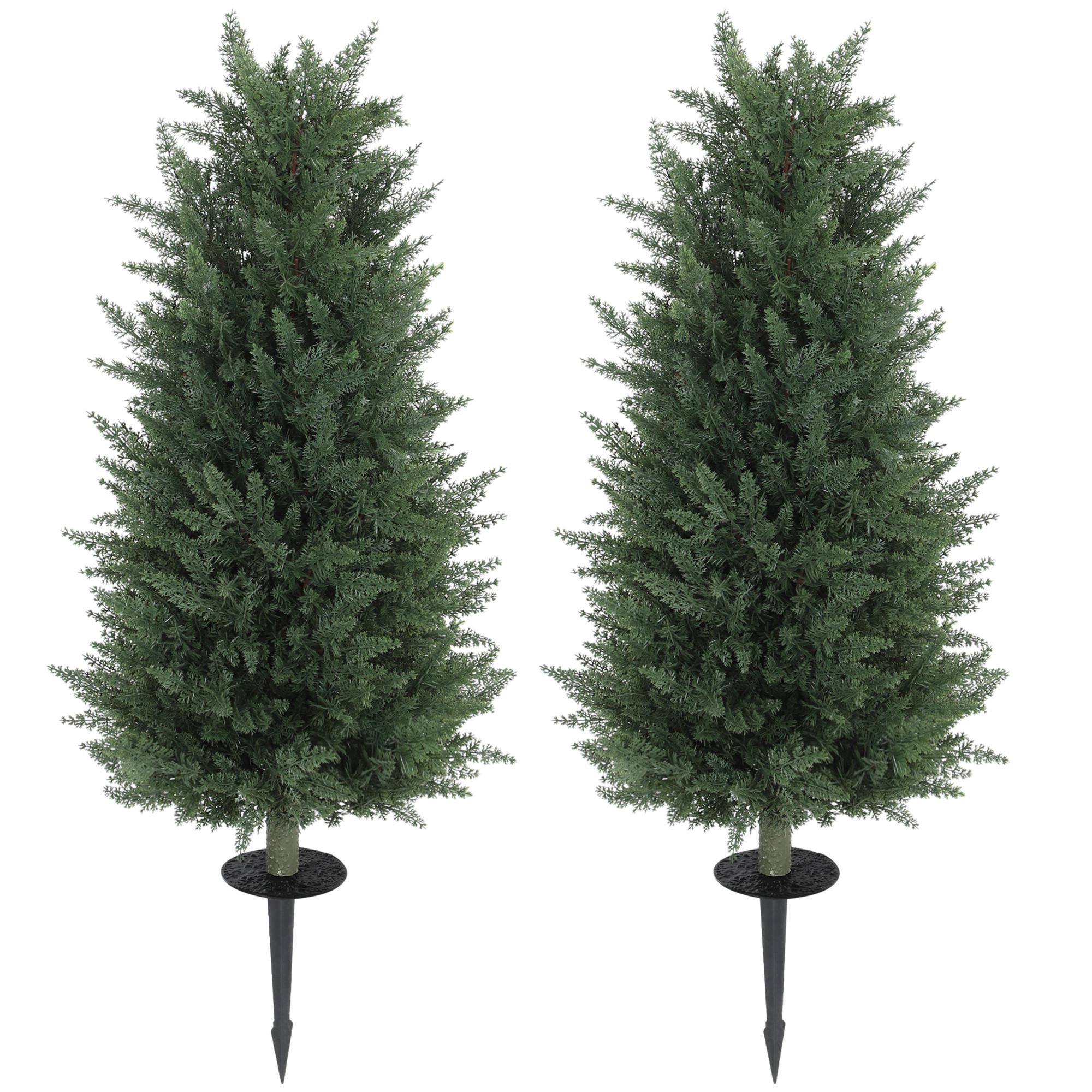 KÜNSTLICHE Zypresse 2er-Set 100 cm Plastik Kunstpflanze mit Bodenpfahl Garten - Grün, Kunststoff (100cm) - HOMCOM