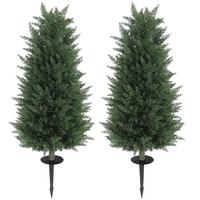 KÜNSTLICHE Zypresse 2er-Set 100 cm Plastik Kunstpflanze mit Bodenpfahl Garten - Grün, Kunststoff (100cm) - HOMCOM