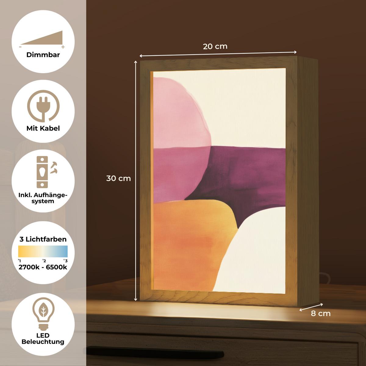 WANDLEUCHTE Formen - Abstrakt - Farbenfroh 20x30 cm - Rosa, Holzwerkstoff (20/30/8cm) - OnlyWow
