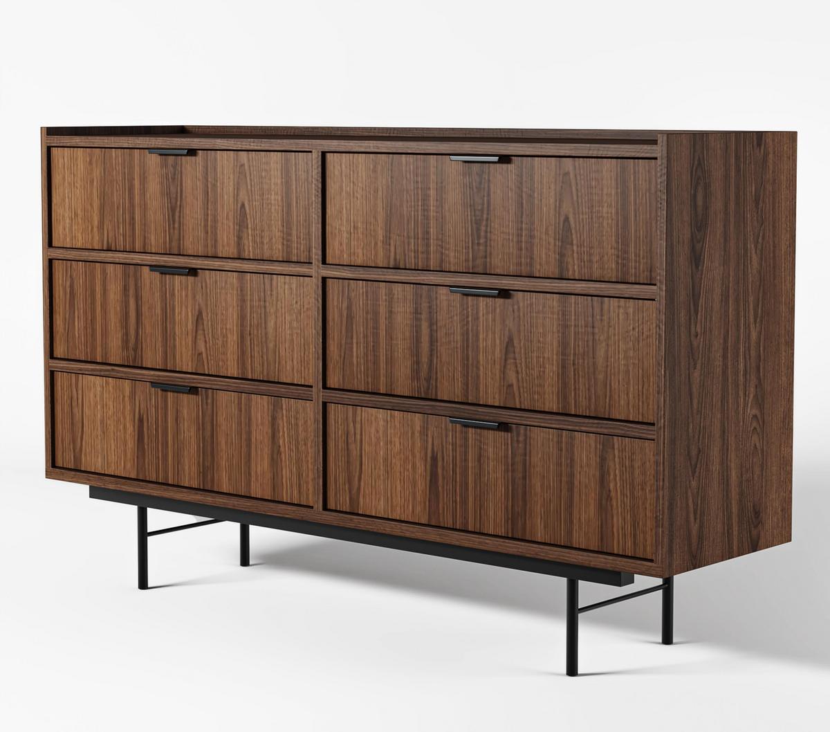 SIDEBOARD Nordiva 6S Warmia Walnut 150/90/40 cm – Metallgestell - Walnussfarben/Schwarz, Holzwerkstoff/Metall (150/90/40cm) - AX Living