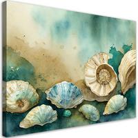 LEINWANDBILD Seemuscheln türkis Acryl 90x60cm - Grün, Textil (90/60cm) - Feeby