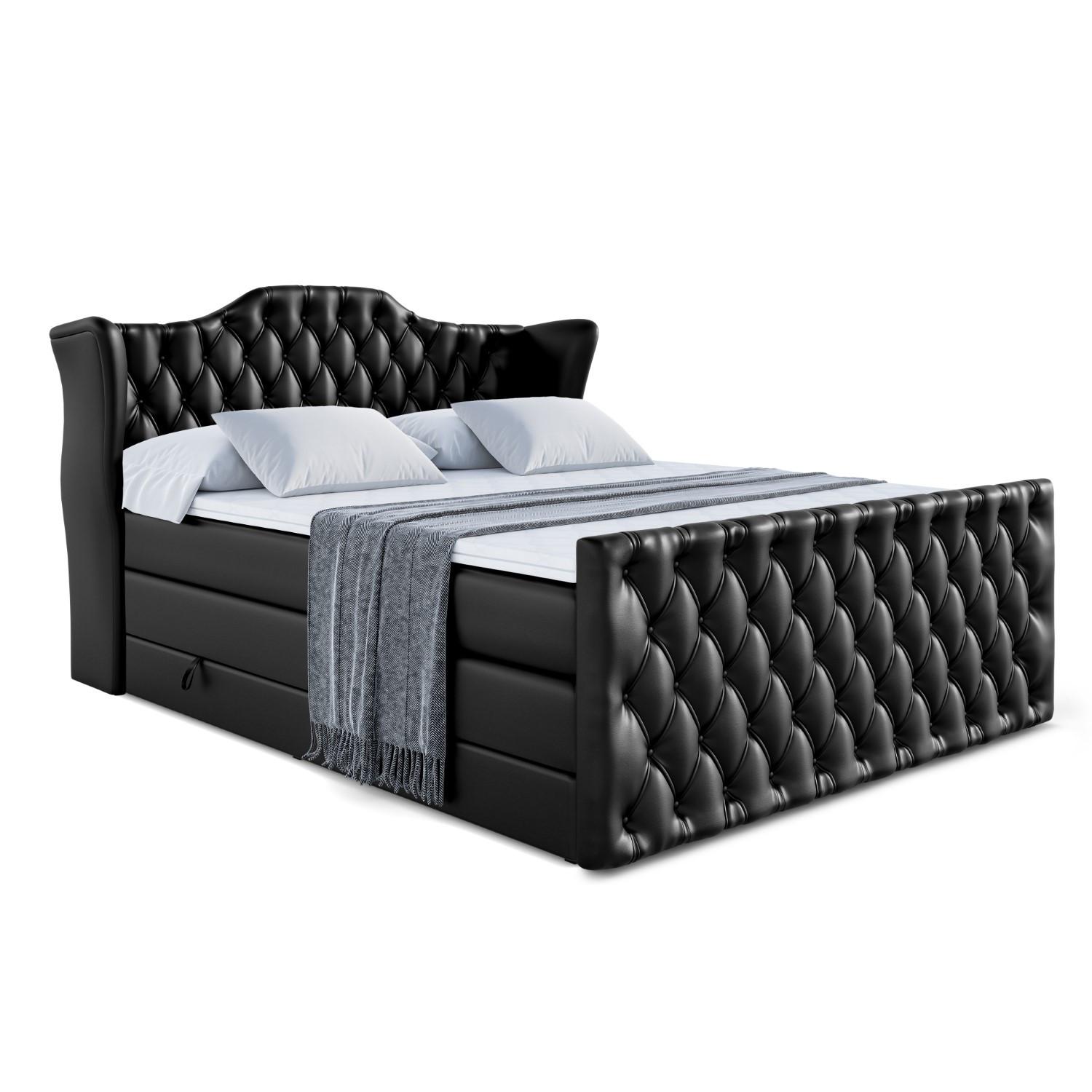 BOXSPRINGBETT VILA-Z KING - 180x200 - H3/H4 - Schwarz Hochglanz - Schwarz Hochglanz, Holzwerkstoff (180/200cm) - ALTDECOR