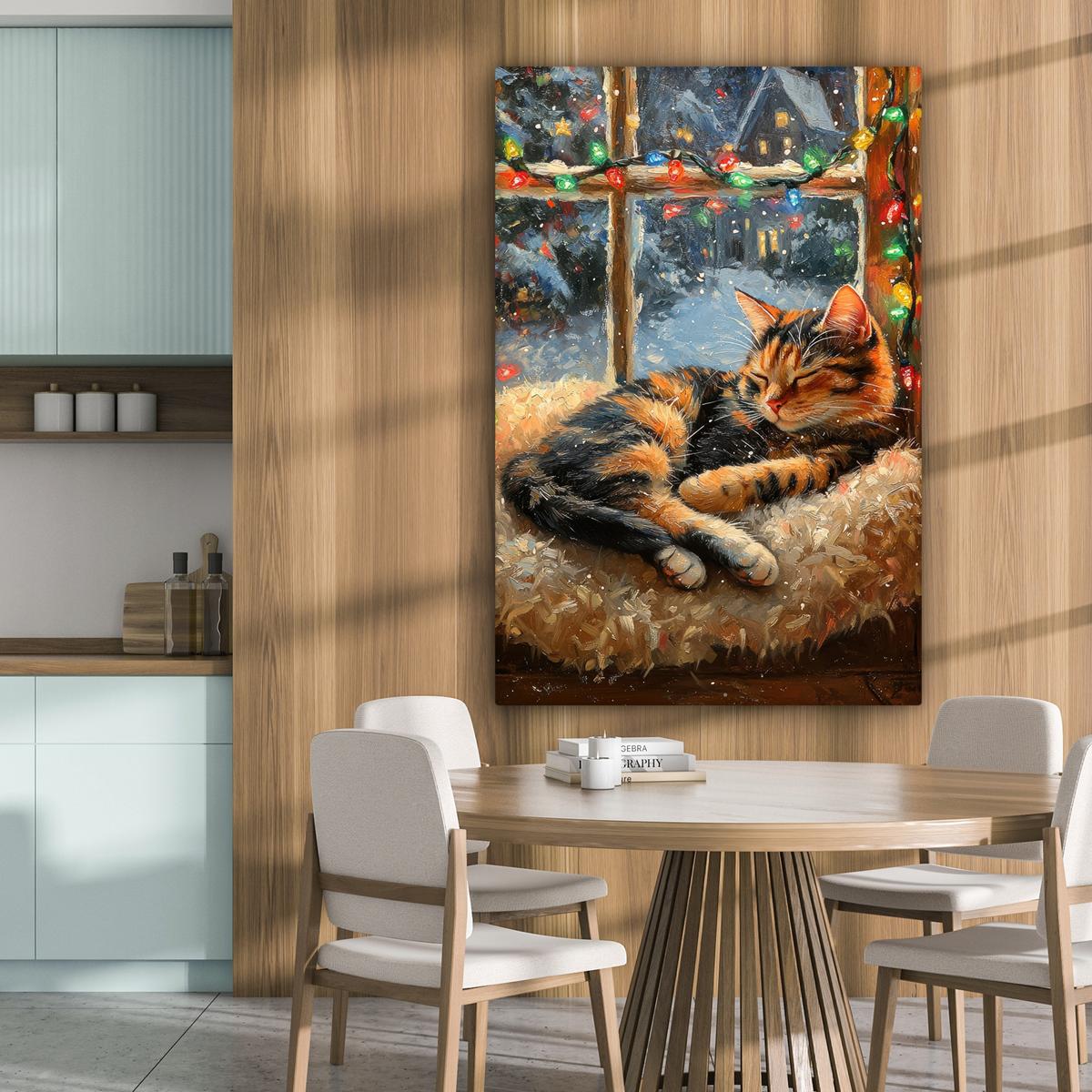 LEINWANDBILD Katze - Weihnachten - Winter - Tier Deko XXL 80x120 cm - Bernsteinfarben, Textil (80/120cm) - MuchoWow