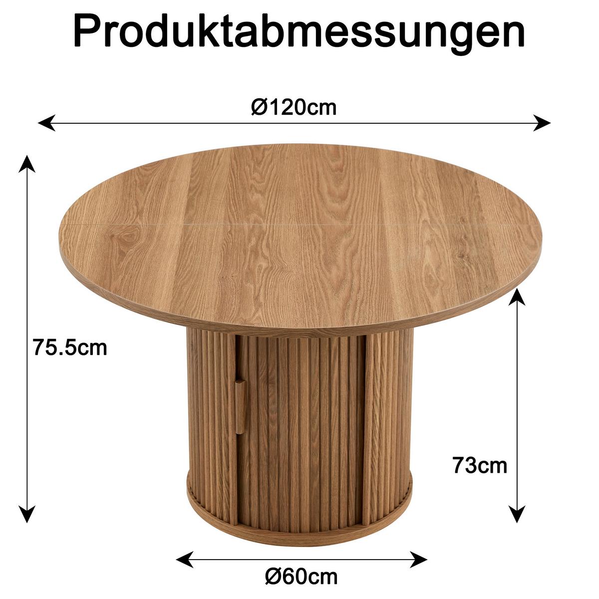 ESSTISCH aus Holzwerkstoff in Nussbaum-Optik, rund (Ø 120cm) mit Lamellen-Sockel und Stauraum - Walnussfarben, Holzwerkstoff (120/120/75.5cm) - Urban Meuble